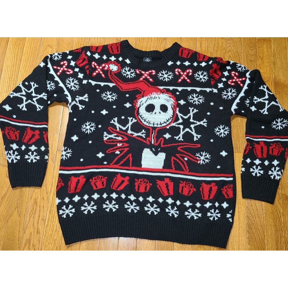 The Nightmare Before Christmas Jack Fun Christmas Sweater, Black Red White XL